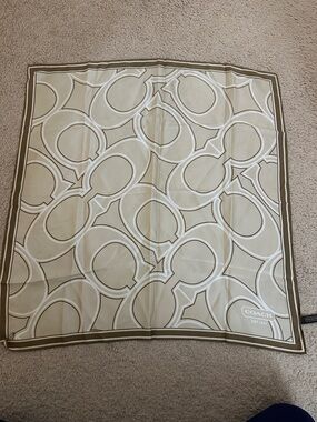 Coach Cream and Brown Signature Logo Silk Scarf